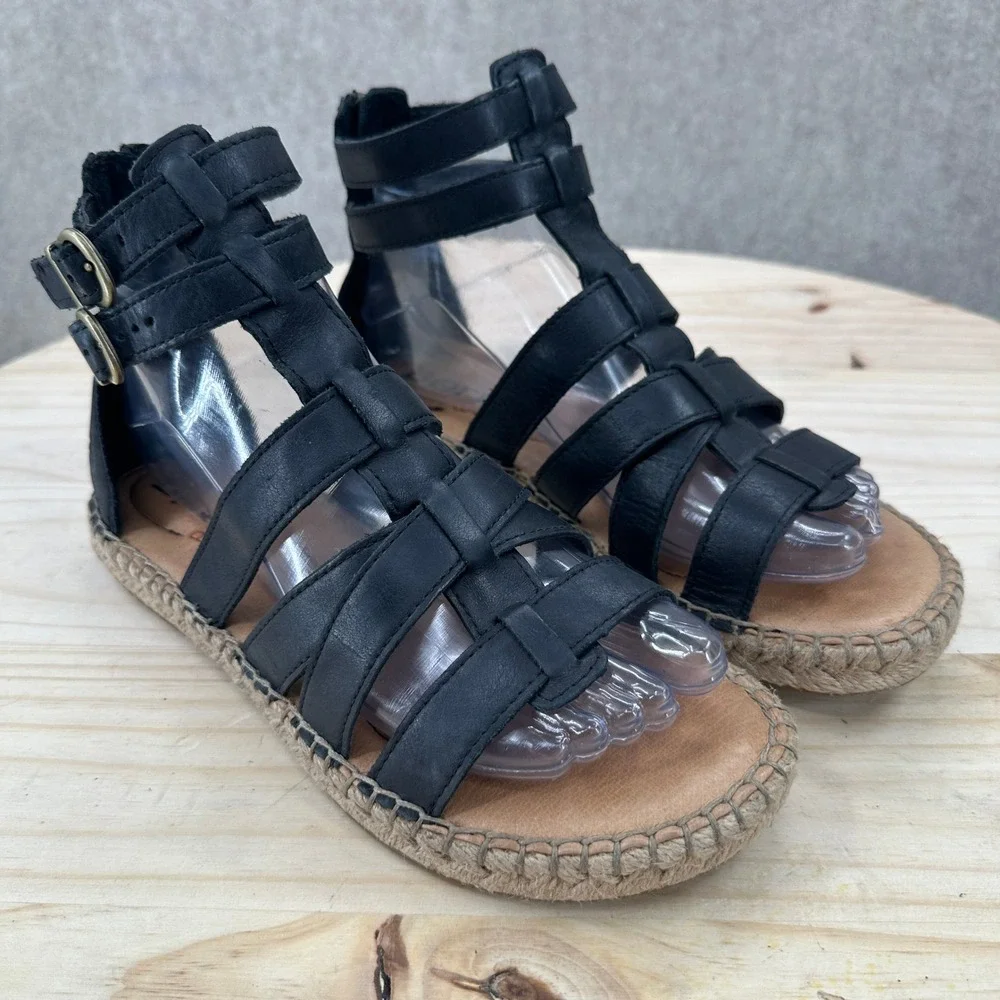 Born San Jacinto Sandals Women Size 7 Black Leather Espadrille Gladiator Strappy